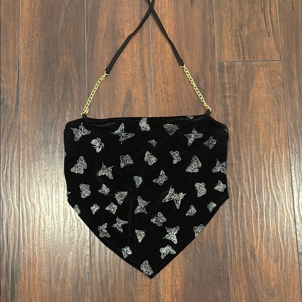SHEIN Black Bandana Bag with Silver Butterfly Design